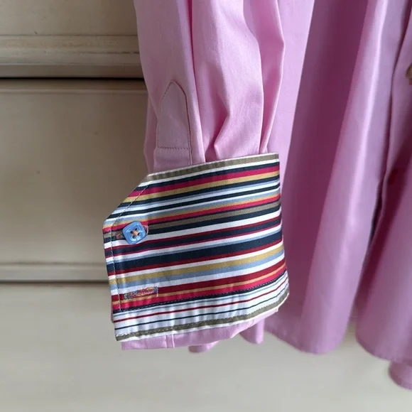 CLAUDIO LUGLI MULTI STRIPE COLLER PINK SHIRT Dress Shirt size XL - Picture 5 of 8